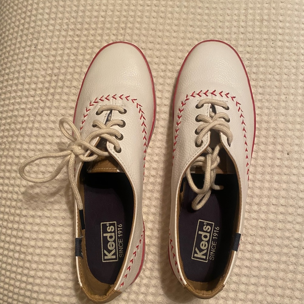 Keds White Sneakers with Red Stitching